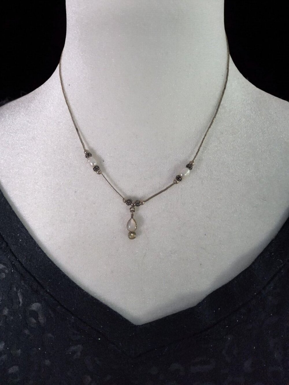 Vintage OT Sterling Silver Beaded Seed Pearls Linked Womens Link Necklace
